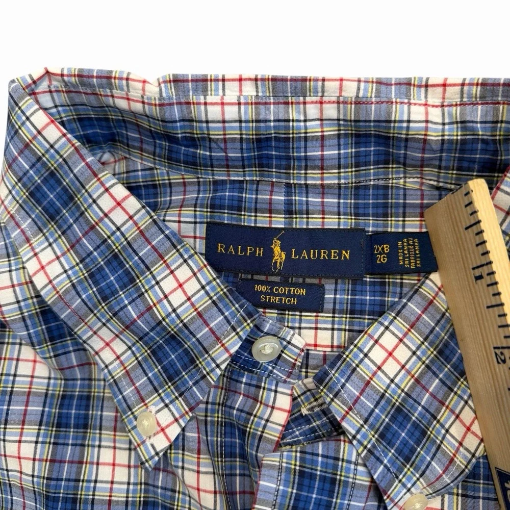Ralph Lauren Blue Plaid‎ Long Sleeve Button Down Shirt Men Size 2XB 100% Cotton